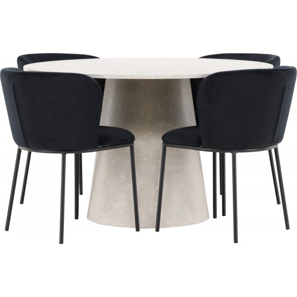 Matbord Lanzo med 4 st Edina stolar - Svart/beige + 4.00 x Stolsdyna Matbord Lanzo med 4 st Edina stolar - Svart/beige + 4.00 x Stolsdyna