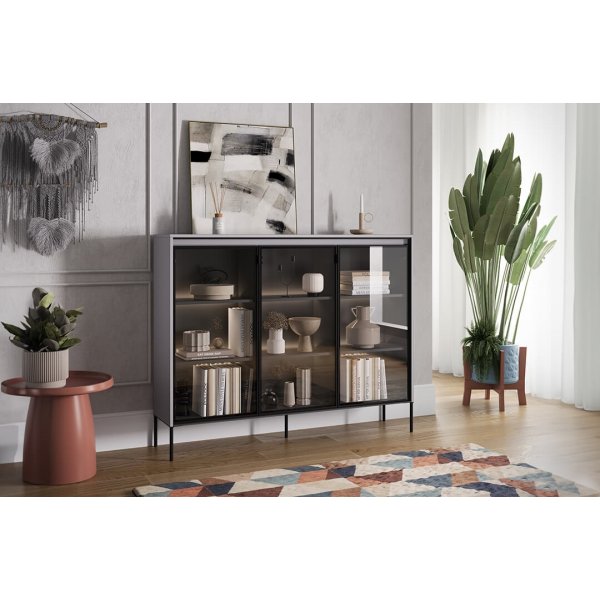 Trend vitrinekast H118 cm - Grijs/zwart Trend vitrinekast H118 cm - Grijs/zwart