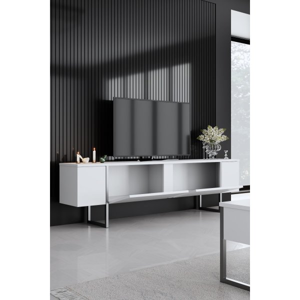 Meuble TV Lux - Blanc/argent