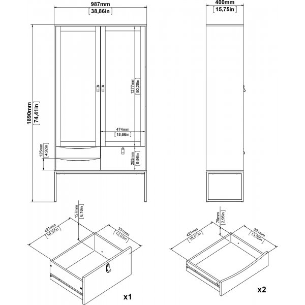 Stoppelvitrinekast - Zwart/eiken Stoppelvitrinekast - Zwart/eiken