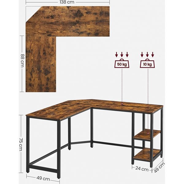 Bureau d'angle Rami 138/138 x 49 cm - Marron/noir