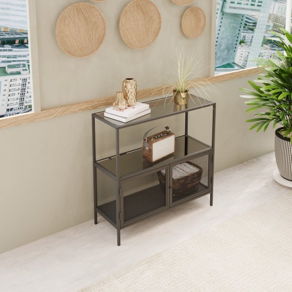 Table relief Tatu 80 x 30 cm - Noir/verre fumé Table relief Tatu 80 x 30 cm - Noir/verre fumé