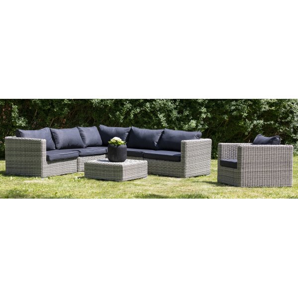 Dallas utegrupp hrnsoffa med ftlj och bord/fotpall - Ljusgr konstrotting