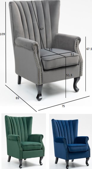 Öronlappsfåtölj i blått sammet Öronlappsfåtölj i blått sammet