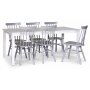 Orust matgrupp; matbord 180x90 cm med 6 st gra Orust pinnstolar