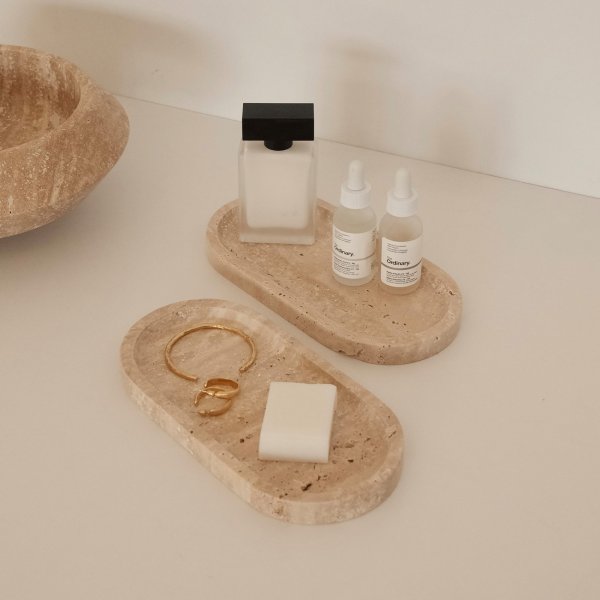 Badrumsbrickor i beige Travertinmarmor - 2 delar - 25 x 12 x 2 cm