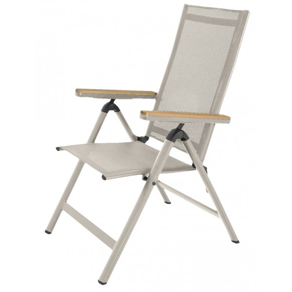 Positionsstol beige med armstöd i ek-aintwood + Textilskydd för utemöbler Positionsstol beige med armstöd i ek-aintwood + Textilskydd för utemöbler