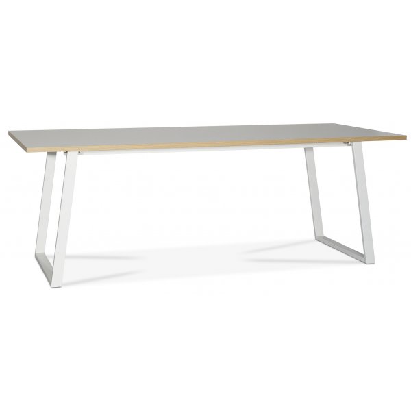 Groupe de salle  manger Edge pour 8 personnes; Table  manger en HPL blanc 240x90 cm avec 8 chaises en osier Dalsland gris