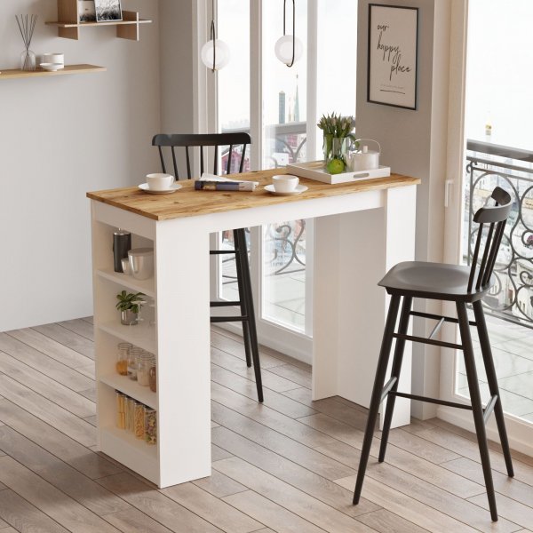 Table de bar Style 120 x 51,6 cm - Pin/blanc Table de bar Style 120 x 51,6 cm - Pin/blanc