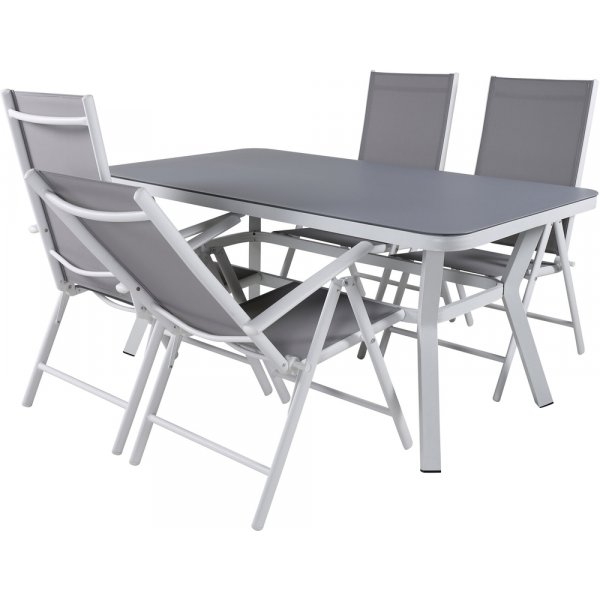Ensemble de repas d'extrieur Virya avec 4 chaises Break - Gris/Blanc