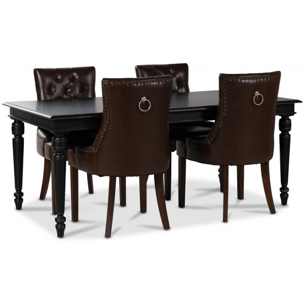 Paris matgrupp svart bord med 4 st Tuva stolar i brunt PU med rygghandtag