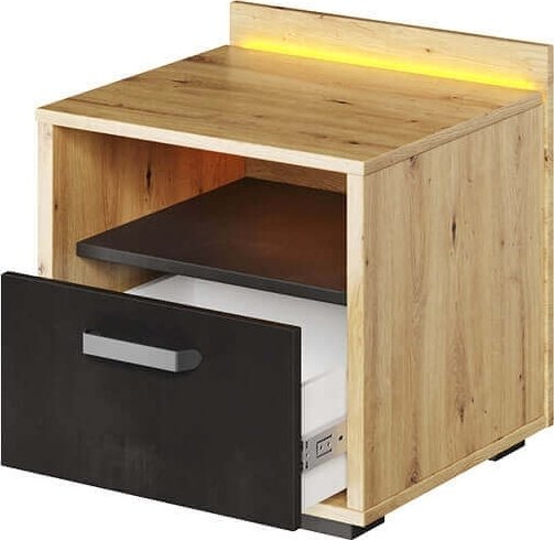 Qubic sängbord - Artisan ek/grå/svart Qubic sängbord - Artisan ek/grå/svart