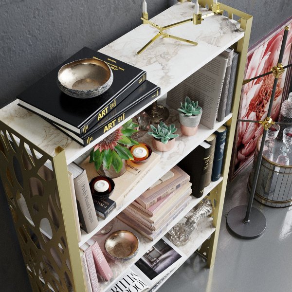 Tonga bokhylla - Guld/vit