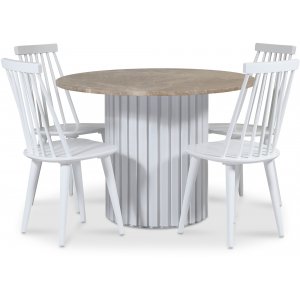 Empire eetgroep 105 cm incl. 4 Dalsland witte sledestoelen - Empradore marmer / Wit houten lattenbodem