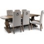 Newcastle matgrupp bord i tervunnet tr + 6 st matstolar i beige linne