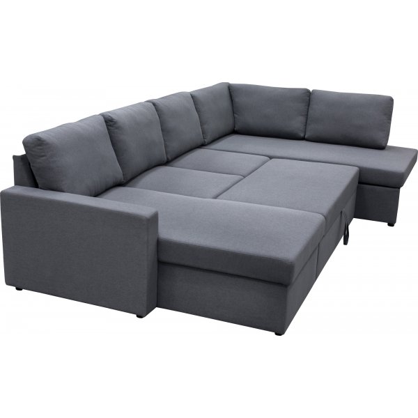 Bddsoffa U-modell mrkgr - Trn + Textilrengring fr mbler