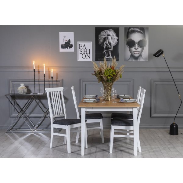 Groupe repas Fr : Table 140 cm avec 4 chaises Ms - Chne/blanc