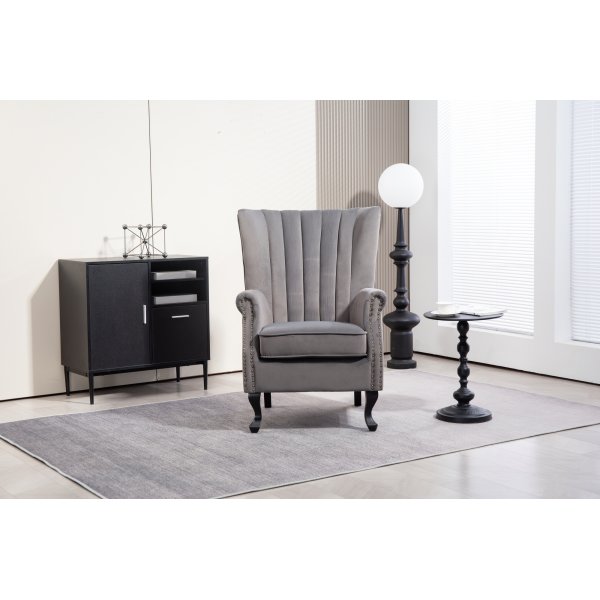 Fauteuil  oreilles en velours gris