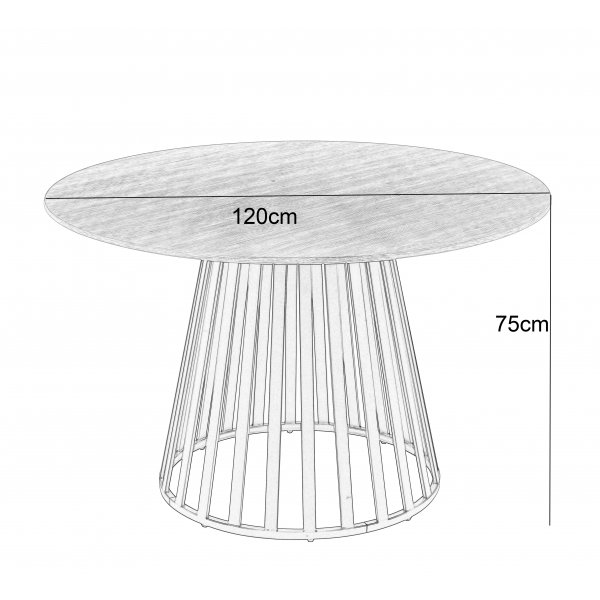 Inez runt matbord Ø120 cm ekfanèr / Svart metall Inez runt matbord Ø120 cm ekfanèr / Svart metall