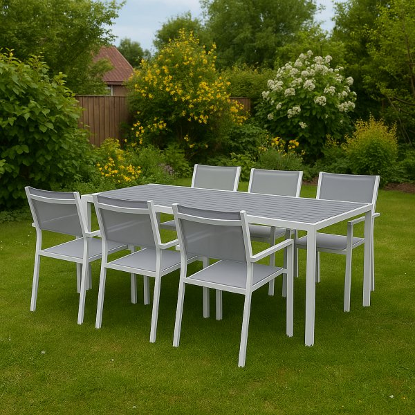 Matgrupp med 6 stolar och matbord 205 x 90 cm gr/vit - Copacabana