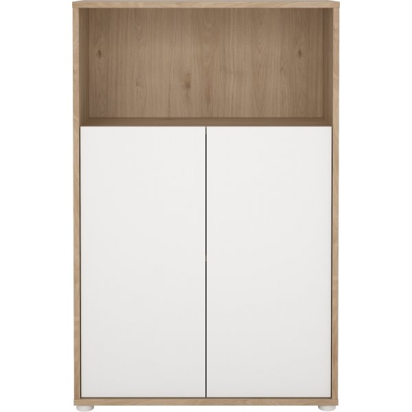 Bibliothèque Sign basse avec portes - Blanc/hickory Bibliothèque Sign basse avec portes - Blanc/hickory