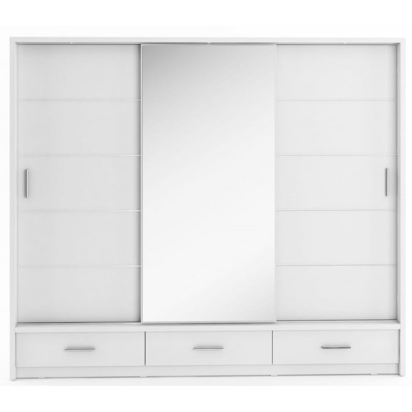Armoire Mervyn portes coulissantes et contenu L250 cm - Blanc Armoire Mervyn portes coulissantes et contenu L250 cm - Blanc