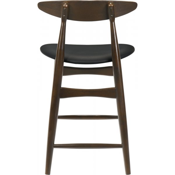 Tabouret de bar en noyer et simili cuir noir