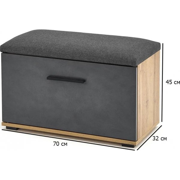 Meuble à chaussures Abdel avec siège - Gris/chêne wotan Meuble à chaussures Abdel avec siège - Gris/chêne wotan