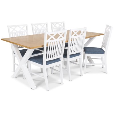 Isabelle matgrupp - Bord inklusive 6 st Herrgrd Gripsholm stolar med bl sits - Vit/ekbets