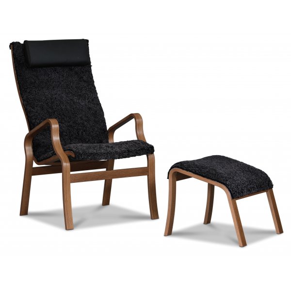 Lammet / Fushion fotpall i fårskinn scandinavian dark grey - Brunbetsad ek Lammet / Fushion fotpall i fårskinn scandinavian dark grey - Brunbetsad ek