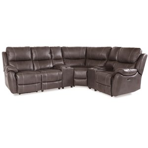 Enjoy recliner-hörnsoffa - 4-sits (el) i Brunt konstskinn (modell V) med två konsoller Enjoy recliner-hörnsoffa - 4-sits (el) i Brunt konstskinn (modell V) med två konsoller