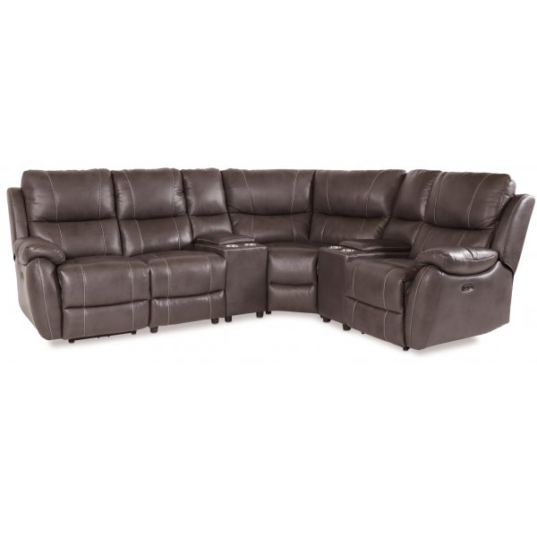Enjoy recliner-hrnsoffa - 4-sits (el) i Brunt konstskinn (modell V) med tv konsoller