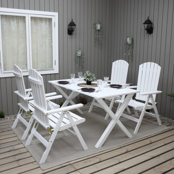 Table de groupe d'extérieur Scottsdale 150 cm avec 4 chaises de position Kungshamn - Blanc Table de groupe d'extérieur Scottsdale 150 cm avec 4 chaises de position Kungshamn - Blanc