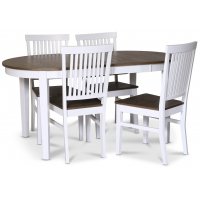 Skagen matgrupp; matbord 160/210x90 cm - Vit / brunoljad ek med 4 st Skagen stolar brun/Vit Skagen matgrupp; matbord 160/210x90 cm - Vit / brunoljad ek med 4 st Skagen stolar brun/Vit