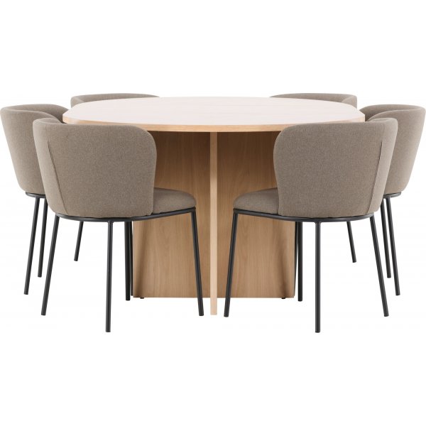 Matbord Strada med 6 st Edina stolar - Brun/svart/whitewash + 6.00 x Stolsdyna