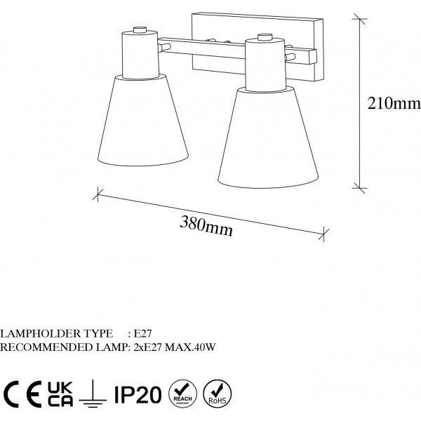 Gunnel wandlamp 13092 - Zwart