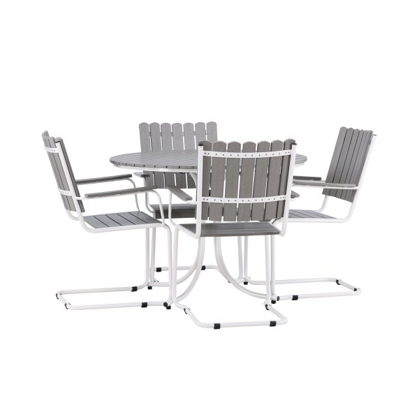 Ensemble de salle à manger d\\\'extérieur avec table et 4 chaises - Blanc/gris Ensemble de salle à manger d\\\'extérieur avec table et 4 chaises - Blanc/gris