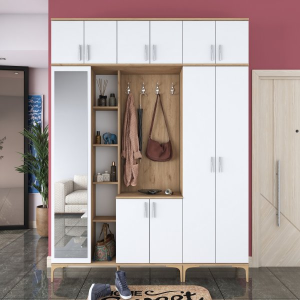 Meuble d\\\'entre Esa 180 x 37,5 x 240 cm Variante A - Noyer/blanc