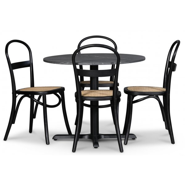 Solano matgrupp: Bord 90 cm inklusive 4 Axe stolar - Svart / Grå marmor Solano matgrupp: Bord 90 cm inklusive 4 Axe stolar - Svart / Grå marmor