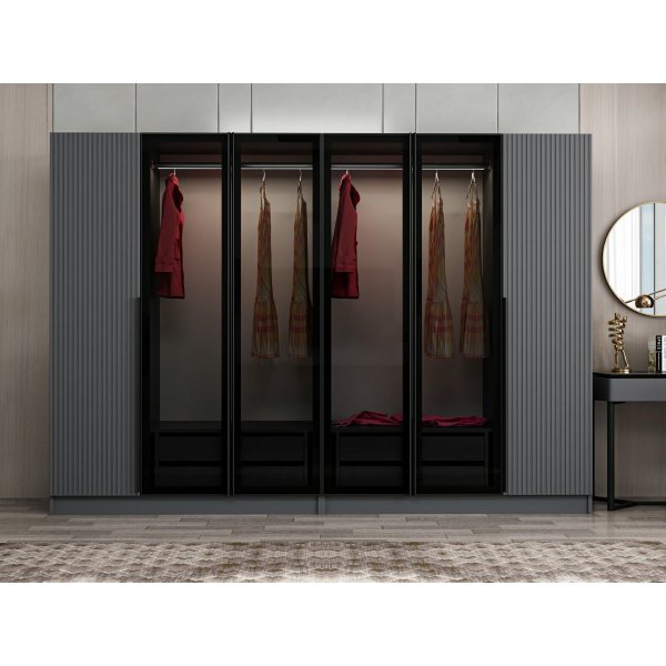 Cikani garderob med spegeldörrar 225x52x210 cm - Antracit Cikani garderob med spegeldörrar 225x52x210 cm - Antracit