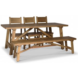 Woodforge matgrupp matbord med 3 st matstolar och bänk återvunnet trä + 3.00 x Möbeltassar