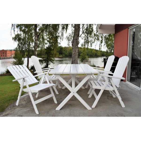 Table de groupe d'extérieur Scottsdale 150 cm avec 4 chaises de position Kungshamn - Blanc Table de groupe d'extérieur Scottsdale 150 cm avec 4 chaises de position Kungshamn - Blanc