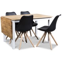 Twister matgrupp, klaffbord Österlen 120 cm vit/ek med 4 st svarta Twist matstolar Twister matgrupp, klaffbord Österlen 120 cm vit/ek med 4 st svarta Twist matstolar