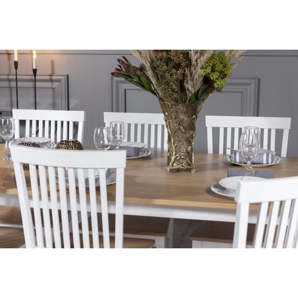 Fr matgrupp: Bord 180 cm inklusive 6 st Fr stolar - Ek/vit + 6.00 x Stolsdyna