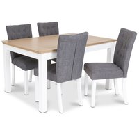 Skagen matgrupp - Skagen 140 cm Bord inklusive 4 st Crocket stolar i grå klädsel - Vit/Ekbets Skagen matgrupp - Skagen 140 cm Bord inklusive 4 st Crocket stolar i grå klädsel - Vit/Ekbets