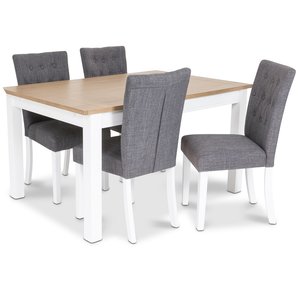 Skagen matgrupp - Skagen 140 cm Bord inklusive 4 st Crocket stolar i grå klädsel - Vit/Ekbets Skagen matgrupp - Skagen 140 cm Bord inklusive 4 st Crocket stolar i grå klädsel - Vit/Ekbets