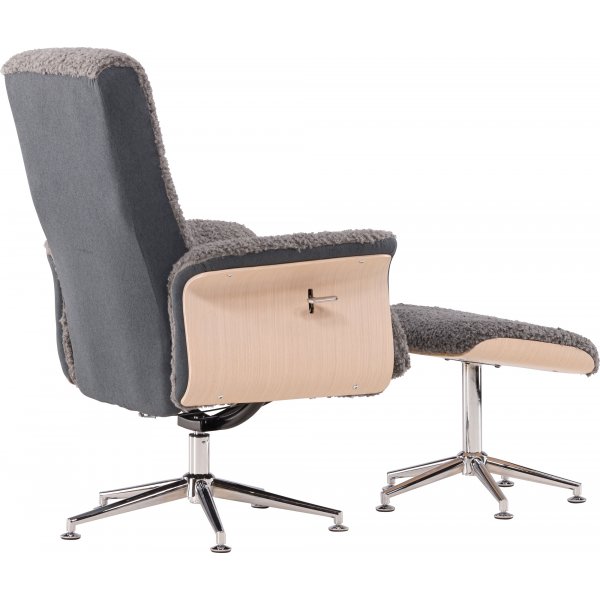 Reclinerfåtölj med fotpall - Grå fårskinnsimitation/whitewash ek + Fläckborttagare för möbler Reclinerfåtölj med fotpall - Grå fårskinnsimitation/whitewash ek + Fläckborttagare för möbler