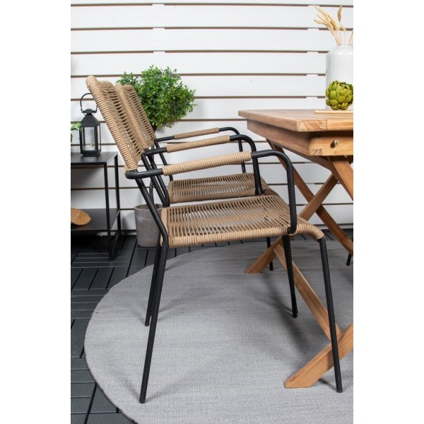 Kenya utematgrupp med 4 st Lindos stolar - Beige/Svart/Teak Kenya utematgrupp med 4 st Lindos stolar - Beige/Svart/Teak