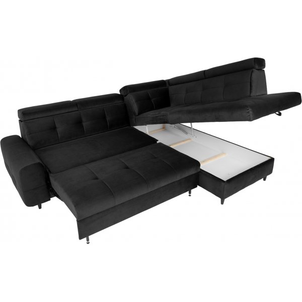 Canapé-lit d\\\'angle Matras avec bout ouvert à droite - Noir Canapé-lit d\\\'angle Matras avec bout ouvert à droite - Noir