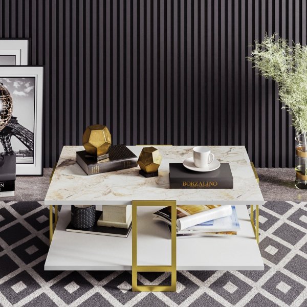 Polka soffbord 91,5 x 61,5 cm - Guld/vit Polka soffbord 91,5 x 61,5 cm - Guld/vit
